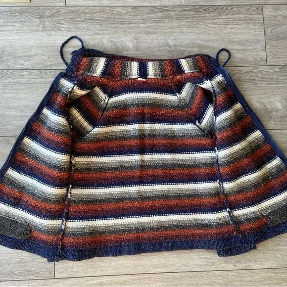 Wool Blend Chunky Knit Striped Boho Hoodie Sweater Jacket - Picture 9 of 12